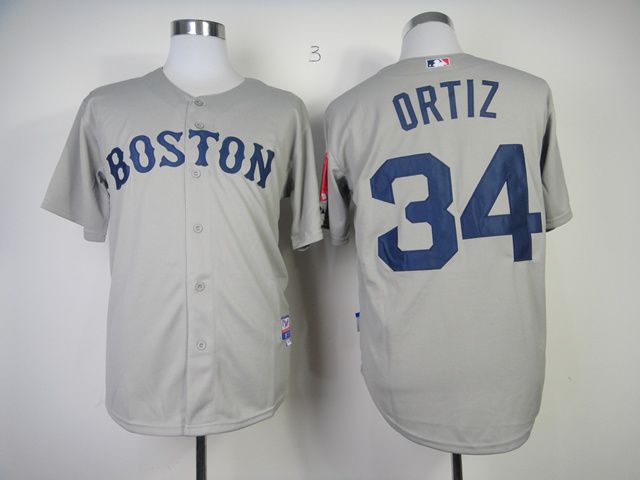 Men Boston Red Sox #34 Ortiz Grey MLB Jerseys